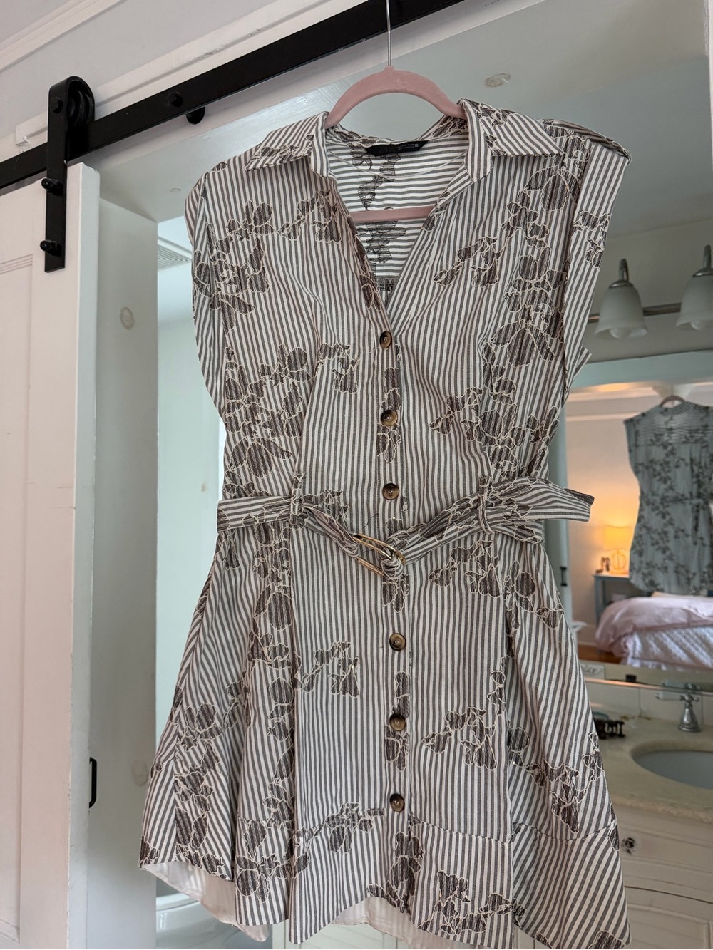 Sleeveless Striped Floral Button-Front Dress